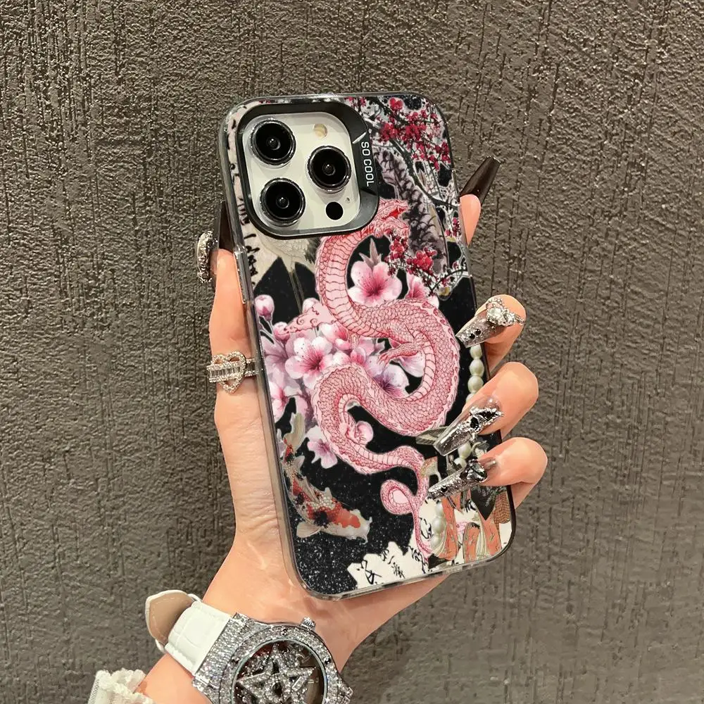 

Pink dragon pattern Phone Case case for iPhone17 16 15 14 13 12 11 Pro/ Max/Plus shock-proof rear cover anti-fingerprint