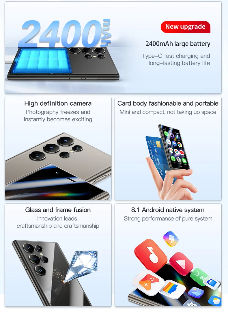 SOYES S24 Pro Max هاتف ذكي صغير 3.0 بوصة 4G شبكة الوجه فتح 2GB + 16GB 2400mAh بطاقة مزدوجة Play Store خيارات متعددة الألوان