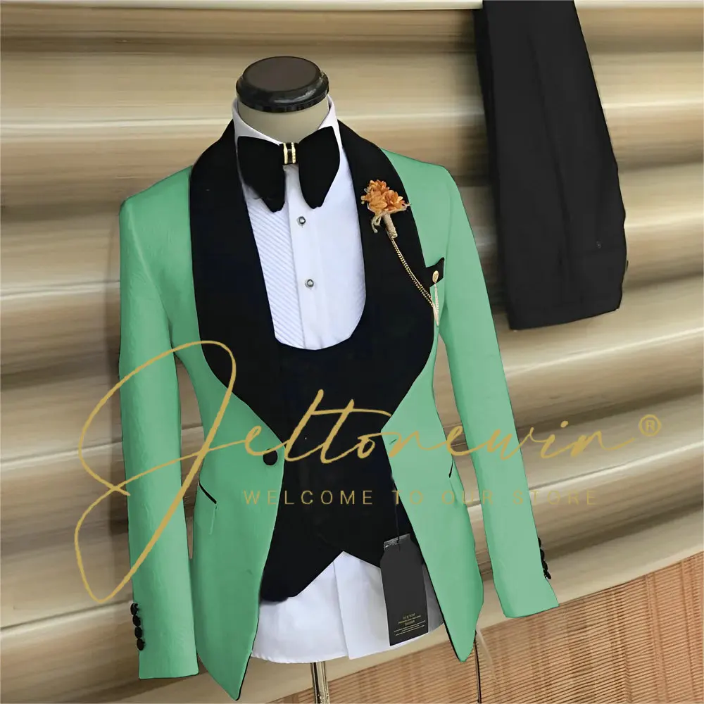 

Luxury 3 piece men's wedding suit fashion men's slim solid color business office suit sets large size men Blazer+ pants + vest