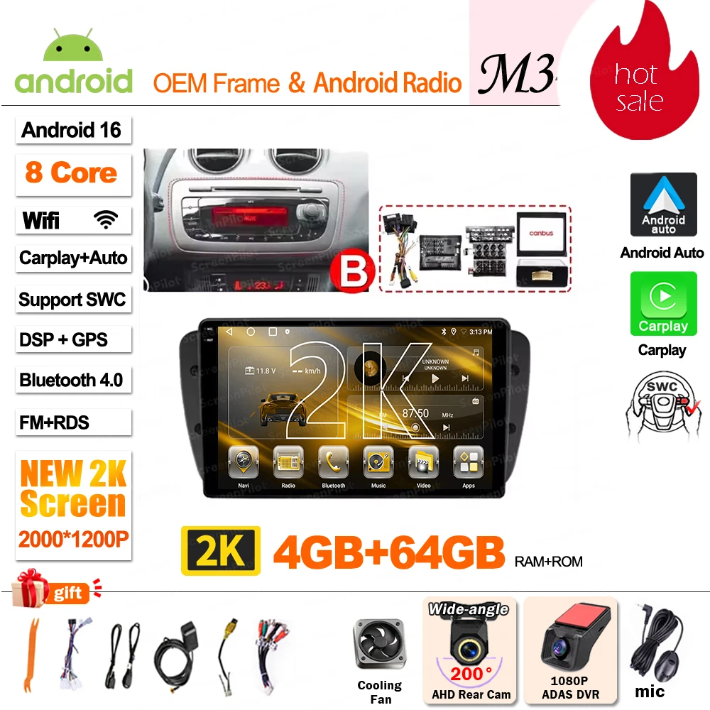 Android 16 For SEAT Ibiza 6J IV 4 2008 - 2015 Multimedia Video Player Car Radio Player Auto Stereo CarPlay Mirror Link DVD QLED image 3