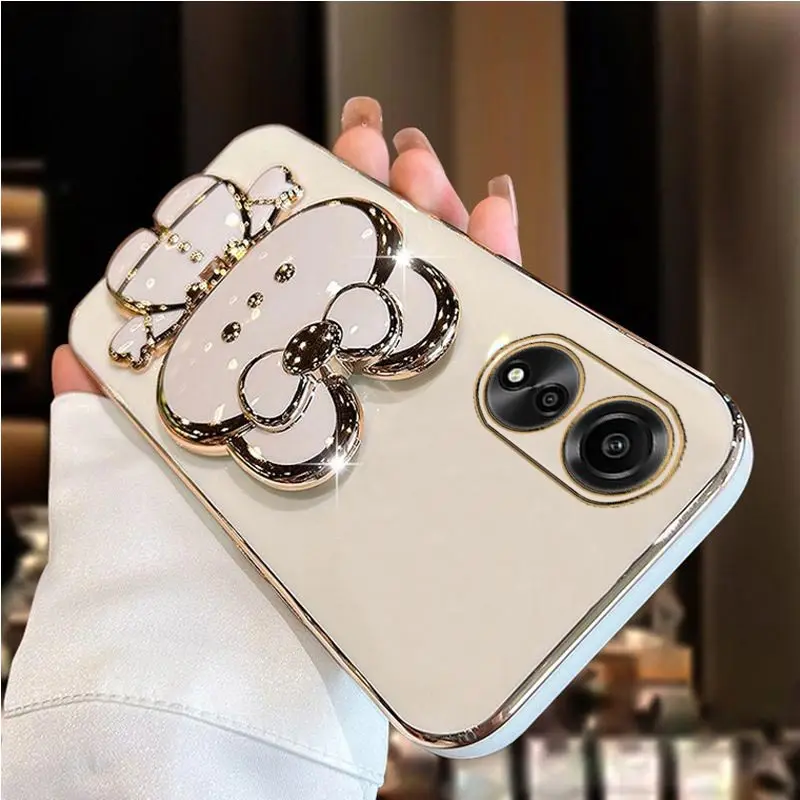 Diamond Strap Mirror Rabbit Phone Holder Case For Oppo A31 A32 A35 A36 A38 A58 A58X A57 A55 A54 A52 4G 5G 2020 2022 Stand Cover