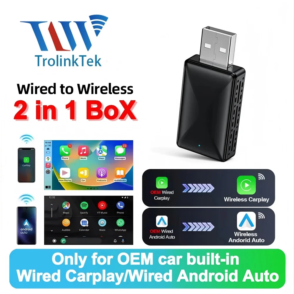

TrolinkTek Wireless Adapter 2 in 1 Wireless CarPlay Android Auto Dongle Car Accessories for Honda Toyota VW MG WiFi Fast Connect