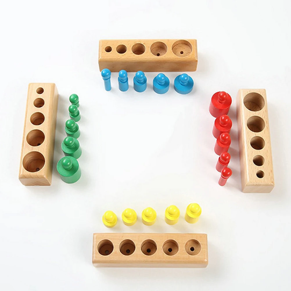 1Set Colorful Cylinder Educational Tool Wooden Knobbed Blocks for Kids Hand-Eye Coordination Development Shape Learning