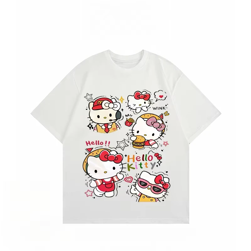 

2025 Summer New Cartoon American Loose Pure Cotton Short-sleeved T-shirt with Round Neck for Both Men and Women Instagram Couple