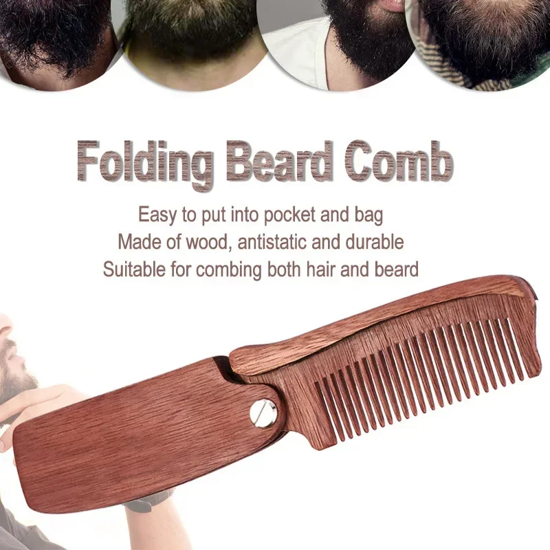 Upgraded Sandalwood Folding Beard Comb Natural SandalWood Comb for Men Beard Care Anti-static Wooden Comb  Hair Brush