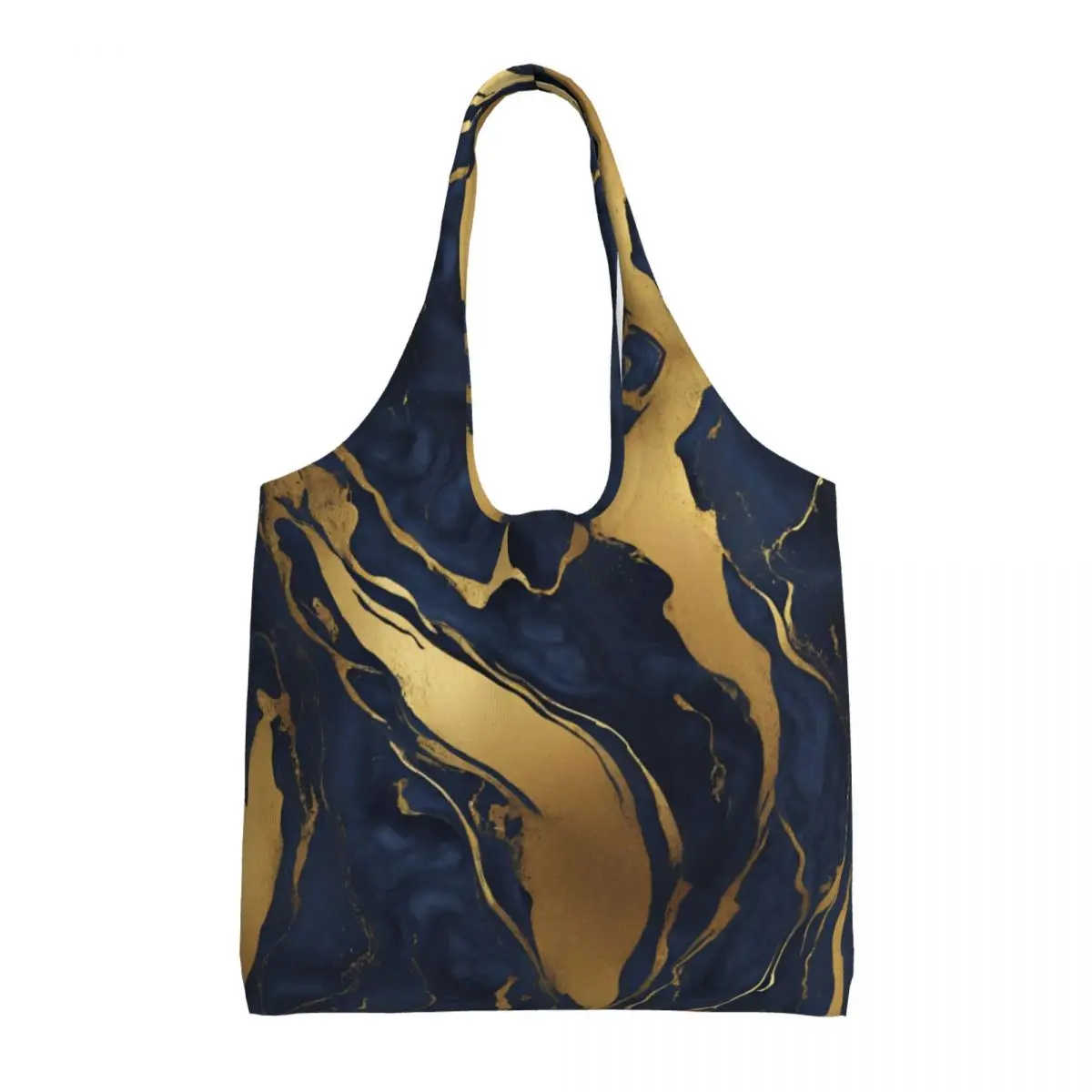 Custom Printing Scandinavian Minimalist Blue Gold Marble Swirls Shopping Tote Bag Durable Canvas Shopper Shoulder Handbag