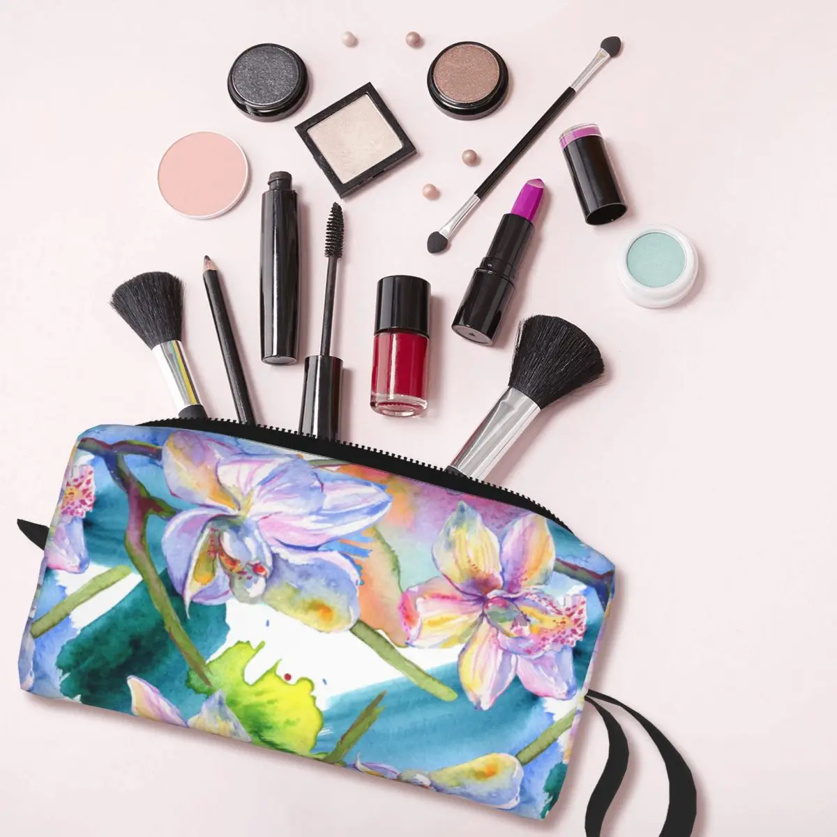 Tas Makeup bunga anggrek bunga botani tas kosmetik wanita tren casing Organizer Makeup perjalanan