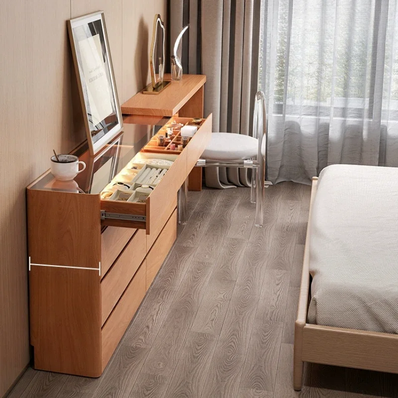 and chest integrated, cherry-colored bedside makeup table, medieval solid wood ultra-thin, chest cabinet makeup cabinet