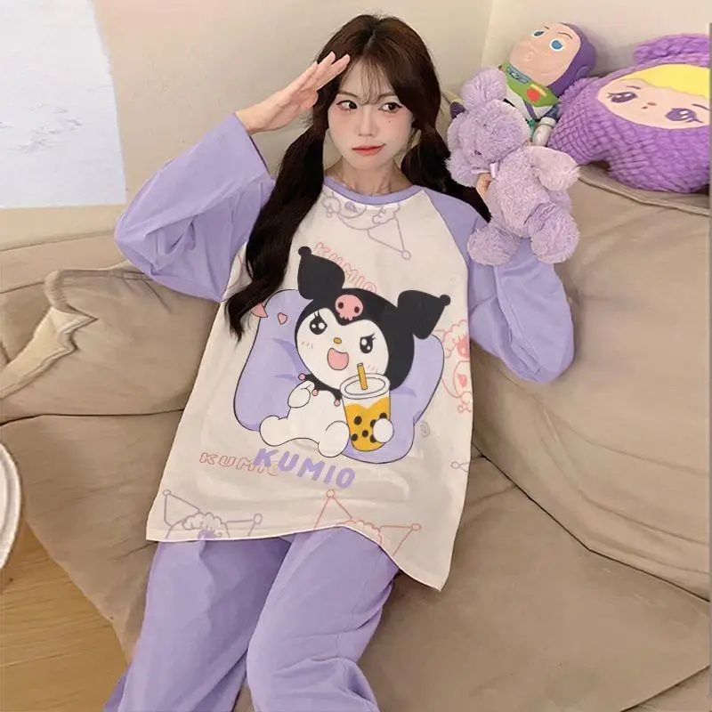 

Kawaii Kuromi аниме мультфильм пижамный комплект большого размера Sanrioed женский Cinnamoroll My Melody весенняя хлопковая домашняя одежда милая ночная рубашка