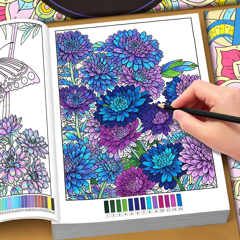 

32 Pages Adult Color By Number Coloring Book, Floral Nature Animal Designs Relaxing Stress Relief Art Activity Book