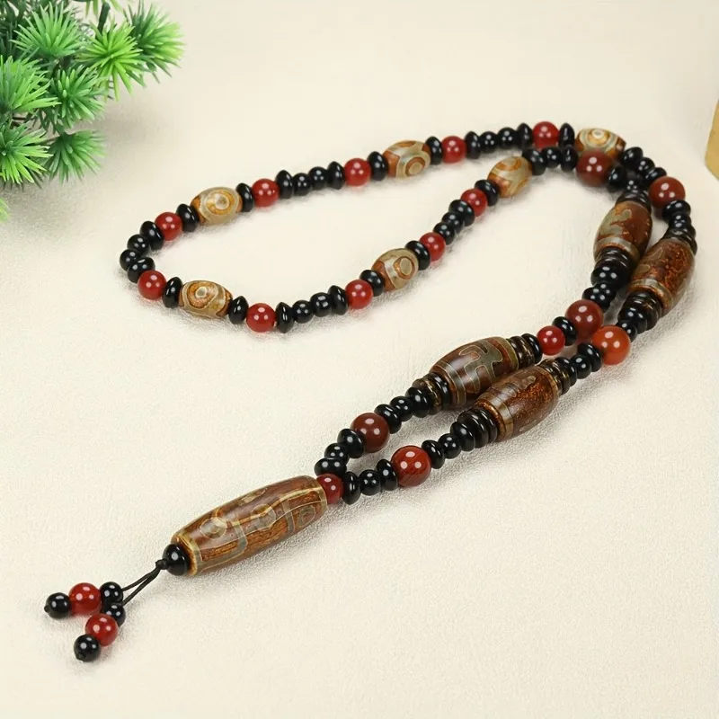

Dzi Bead Agate Pendant, Chinese Style Ethnic Style Dzi Bead Necklace