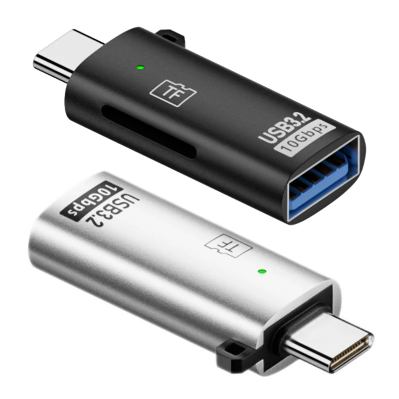Q6PA Portable Type-C MicroSDs Card Reader with USB Port, Metal Reader for Travel Carry, Quick File Transfer, and Access