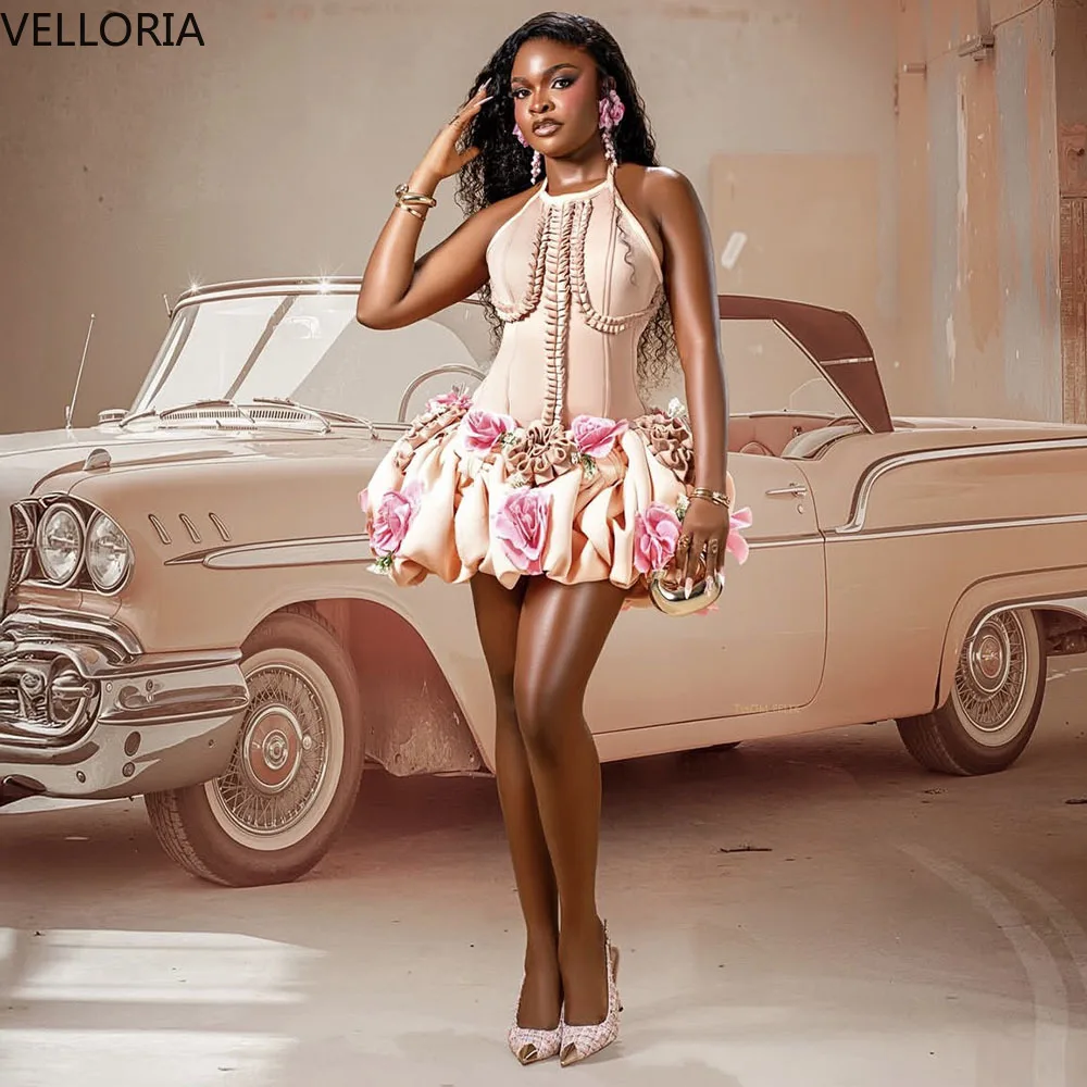Sexy Short Cocktail Party Dress Mini 3D Flower Beaded Ball Dress Birthday African Black Girl Party Dress Customization
