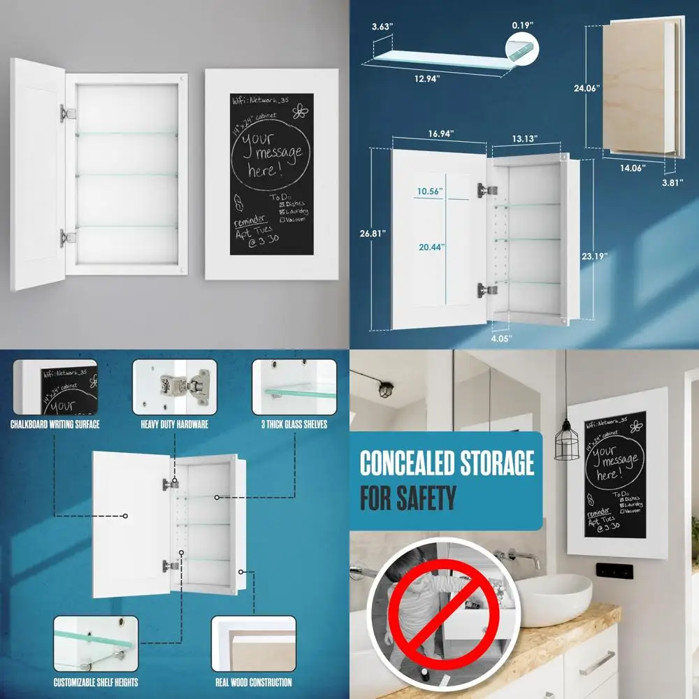 

Wall-Mounted Concealed Medicine Cabinet with Chalkboard Surface, Mirrorless and Recessed