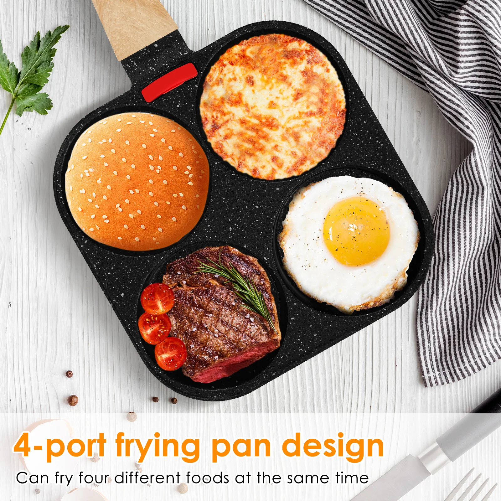 4Cup Egg Frying Pan Nonslip Omelette Pan Skillet with Oil Brush and Lid Pancake Skillet for Gas Stove Induction Cookware - view 3