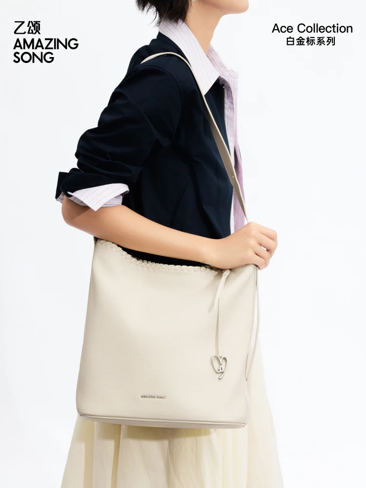 Amazing Song Original Design Love TA Woven Bucket BagTop Grain Leather Women Casual Shoulder Bag Summer Collection view 4