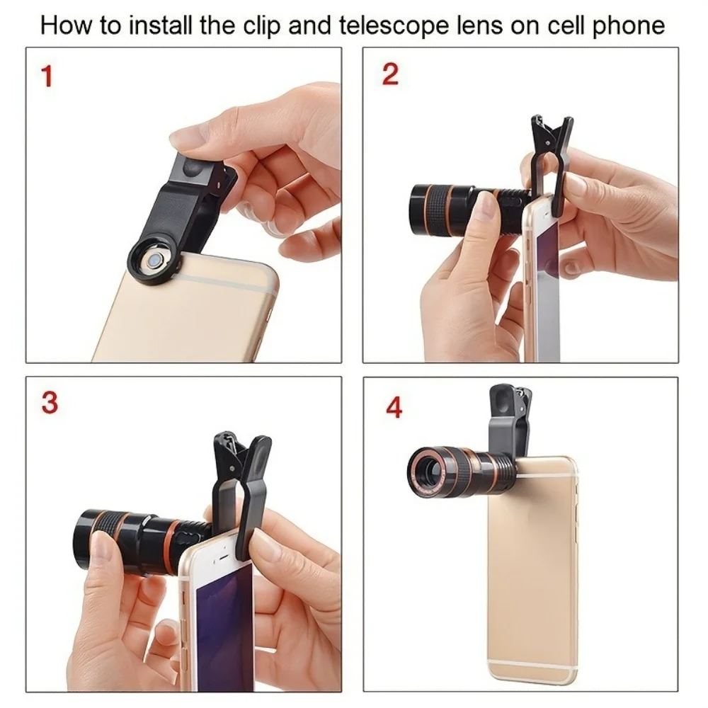 Universal 8X 12X Cell Phone Clip Lens for Xiaomi 14 iPhone 15 Samsung Oneplus Zoom Telescope Wide Angle Fish Eye Macro Lens