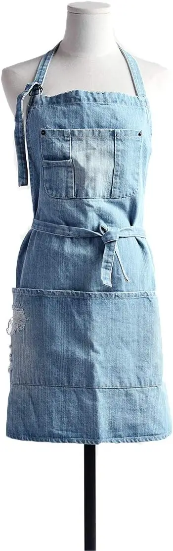 

Soft Cotton Denim Apron, Unisex Adjustable with 5 Pockets for Kitchen Use