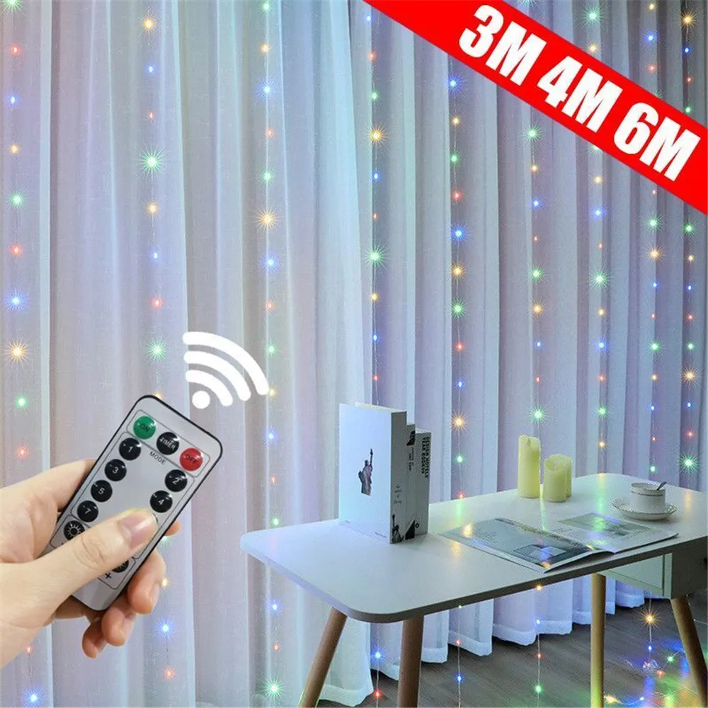 

New Year Curtain LED String Lights Garland Christmas Decoration USB Remote Control Holiday Wedding Fairy Lights for Bedroom Home