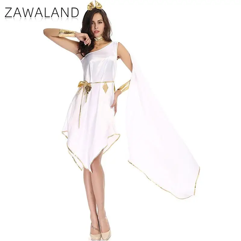 Zawaland Halloween Woman White Goddess Cosplay Costume Fashion Dress Set Holiday Party Sexy Clothes Costume Party Clothing