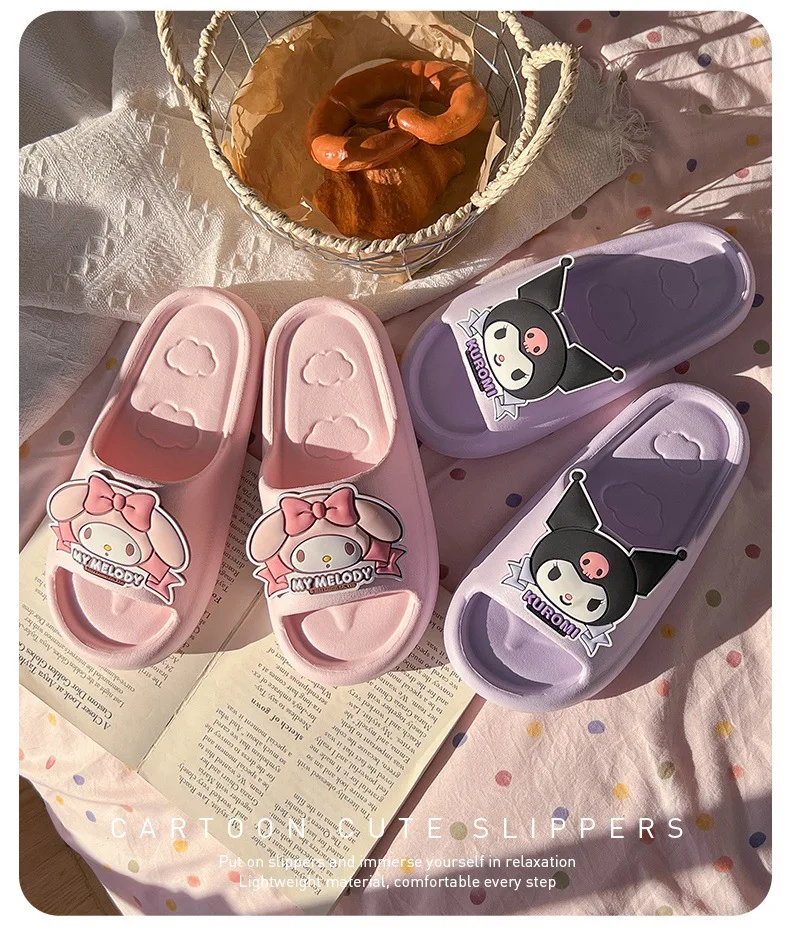 Sanrio Kuromi Cartoon Damen-Wolkenpantoffeln, Atmungsaktive Rutschfeste Innen-/Außenpantoffeln mit Niedlichem Kawaii-Design – Detail 13