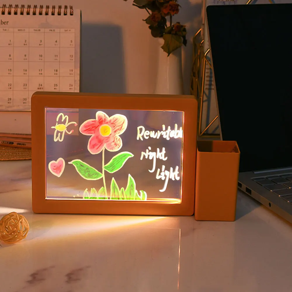 Rewritable Message Board Night Light Novelty USB Transparent Acrylic Reminder Board Table Lamp Cute Room Decor Desktop Ornament