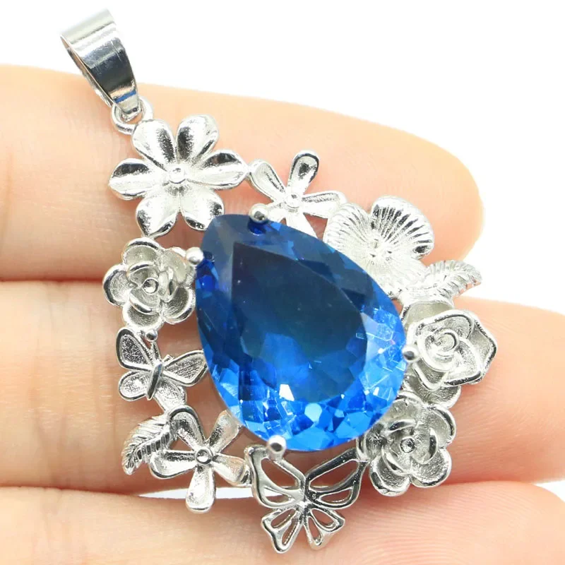 Buy 3 Get 1 Free 11g Customized 925 Solid Sterling Silver PENDANT Blue Topaz Violet Tanzanite Blood Ruby Tourmaline Peridot