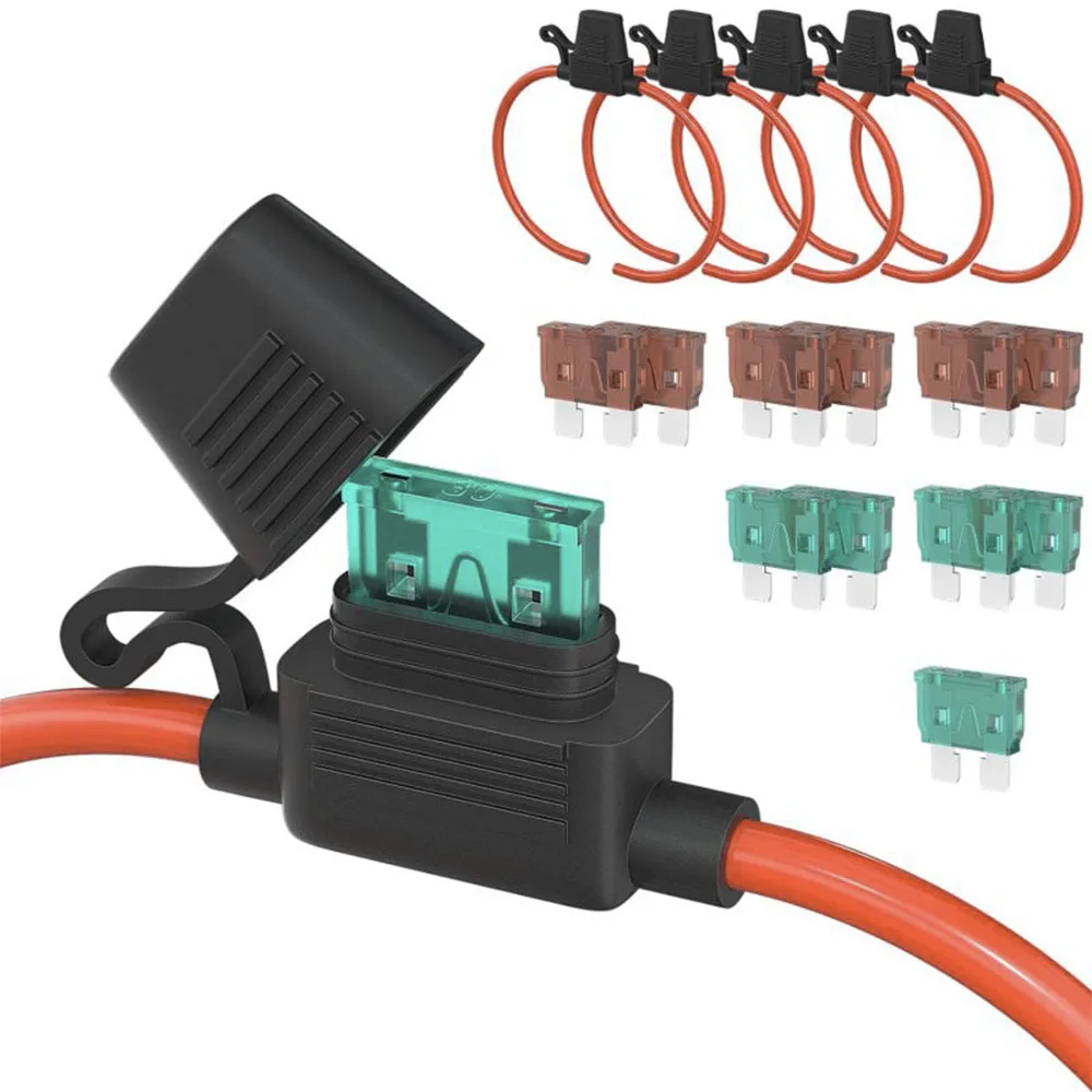 10 Gauge Fuses Holder 12V for ATC/ATO Blade Fuse, Inline Fuse Holder 12V with 10 AWG Wires with 30A 40A Fuse Waterproof -6pcs