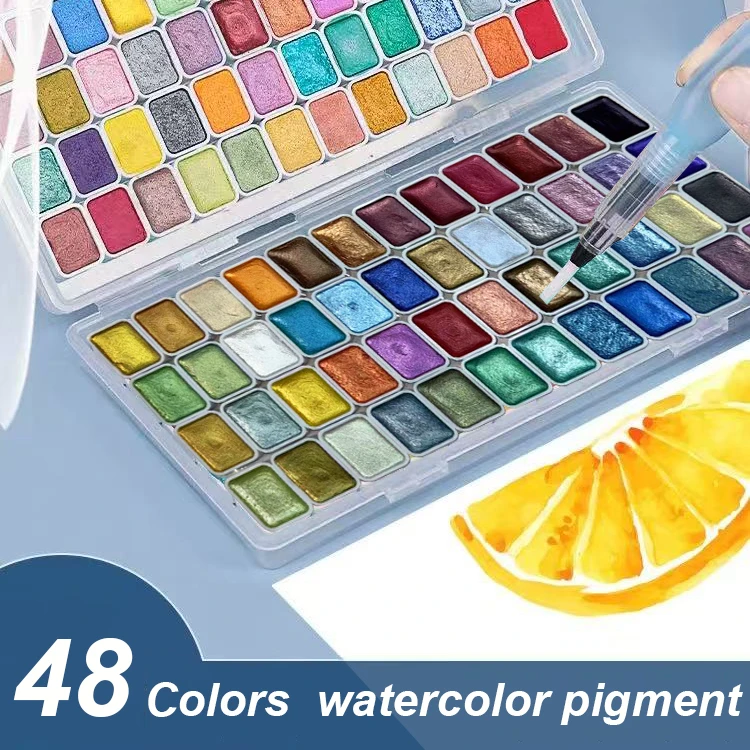 

48 Colors Watercolor Painting Set, Metallic Watercolor Paint Set, Pearlescent Watercolor Paint Set for Artists and Painting Love