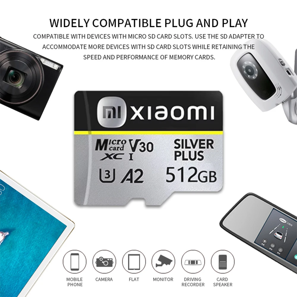 بطاقة ذاكرة Xiaomi Ultra Micro TF SD سعة 128 جيجابايت بطاقة ذاكرة SD صغيرة 2 تيرا بايت 1 تيرا بايت فئة 10 بطاقة ذاكرة فلاش TF عالية السرعة 512 جيجابايت لتخزين الهاتف