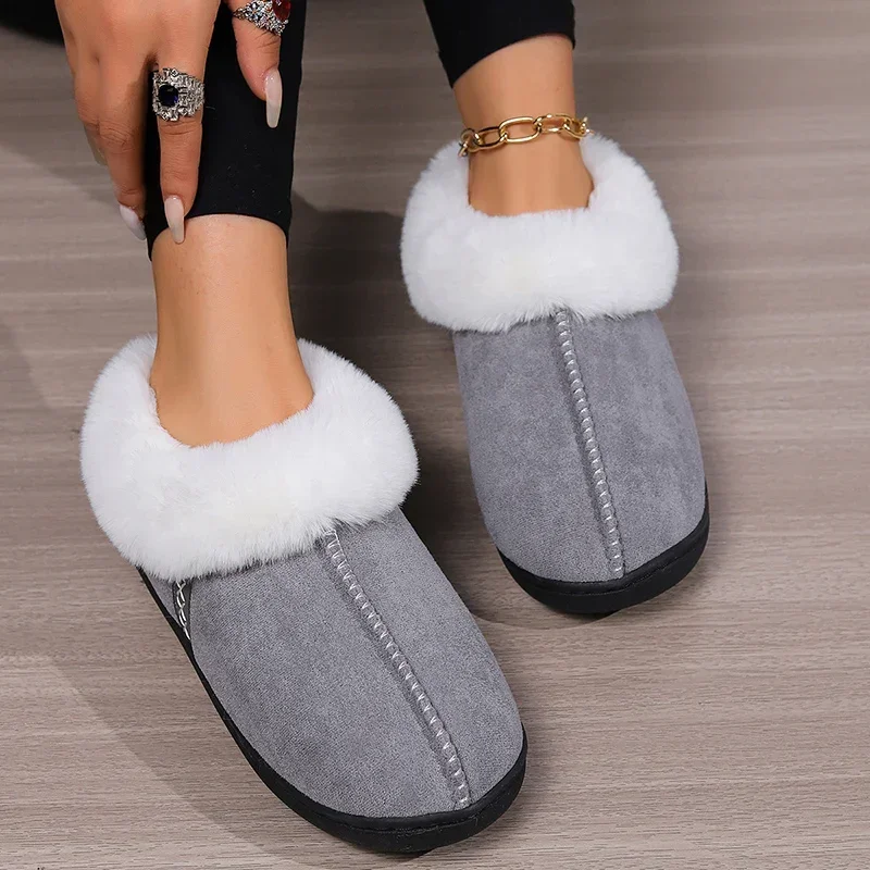 

Thicken Warm Fur Home Ankle Boots Women 2025 Winter Soft Sole Non Slip Cotton Shoes Woman Long Plush Flock House Slippers Furry