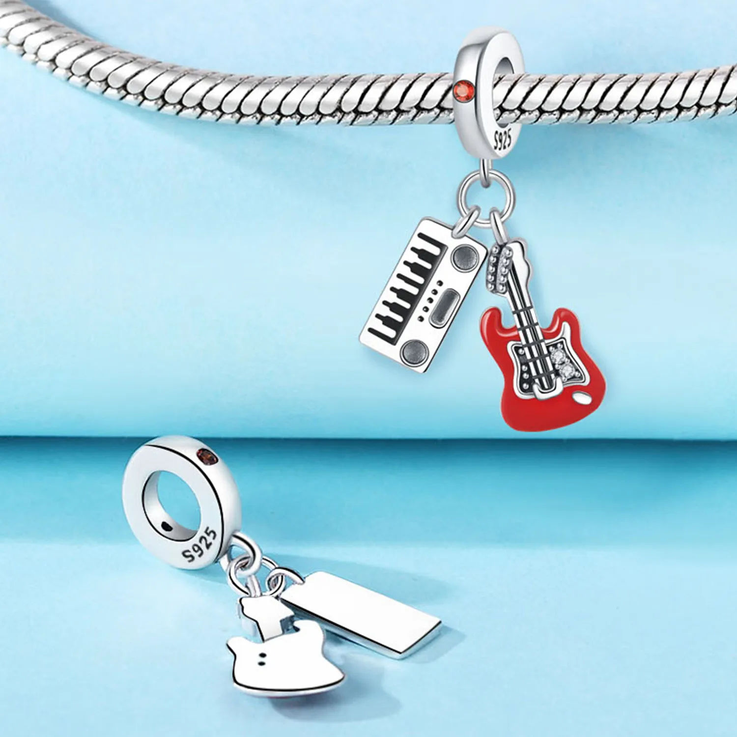 MISEFF S925 Sterling Silver Charm Interest Music Notes Guitar Pendant For Original Bracelet DIY Jewelry Making Women Gift view 3