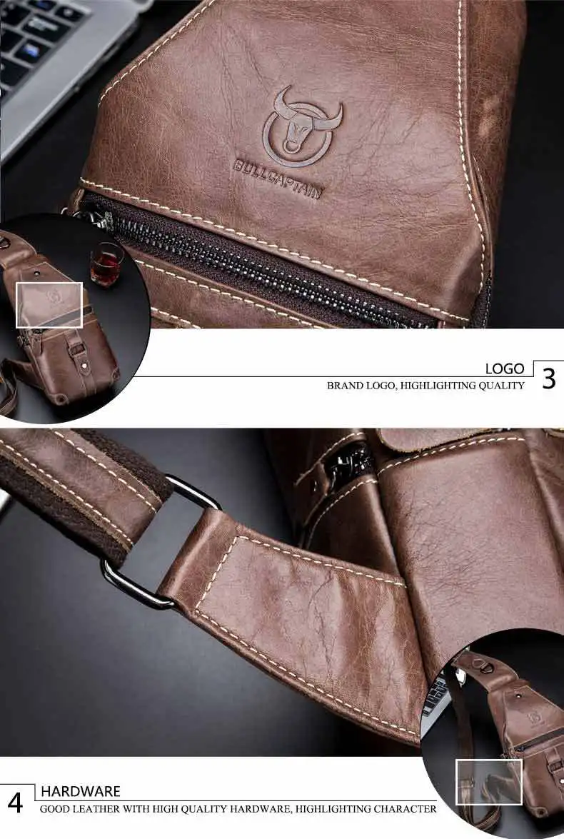 حقيبة صدر كروس من الجلد المحبب بالكامل للرجال | خمر أعلى الحبوب | حقيبة ظهر ناعمة بجيب أمامي للخريف/الشتاء كاجوال للعمل #6