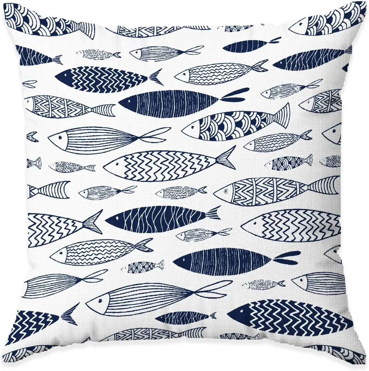 Blue White Fish Print Throw Pillow Cover Nautical Ocean Coastal Cushion Case Decorative Throw Pillow Home Decor Art Gift for Sof