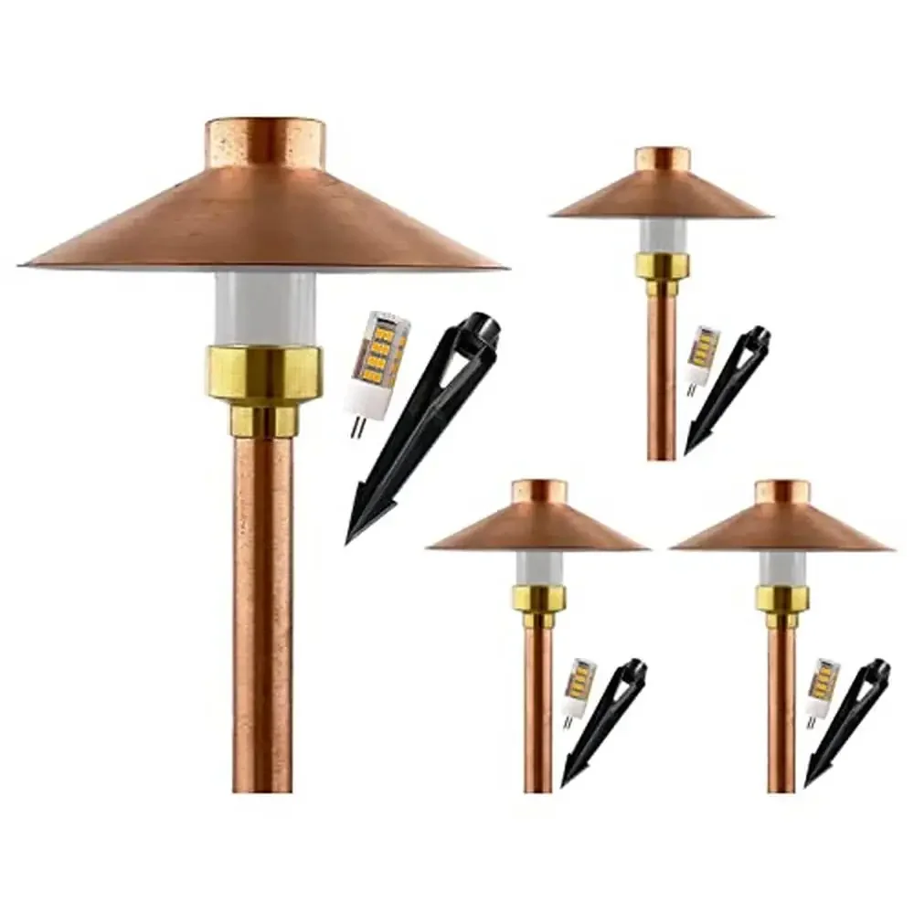 Outdoor 4 Pack LED Pathway Landscape Lights Solid Copper Low Voltage with G4 Bulb Waterproof Yard Garden Lighting Security