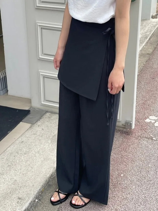 Korean Style High Waist Loose Wide Leg Pants Casual Suit Pants Women's  Skirt Fashion Design Two Piece Set
