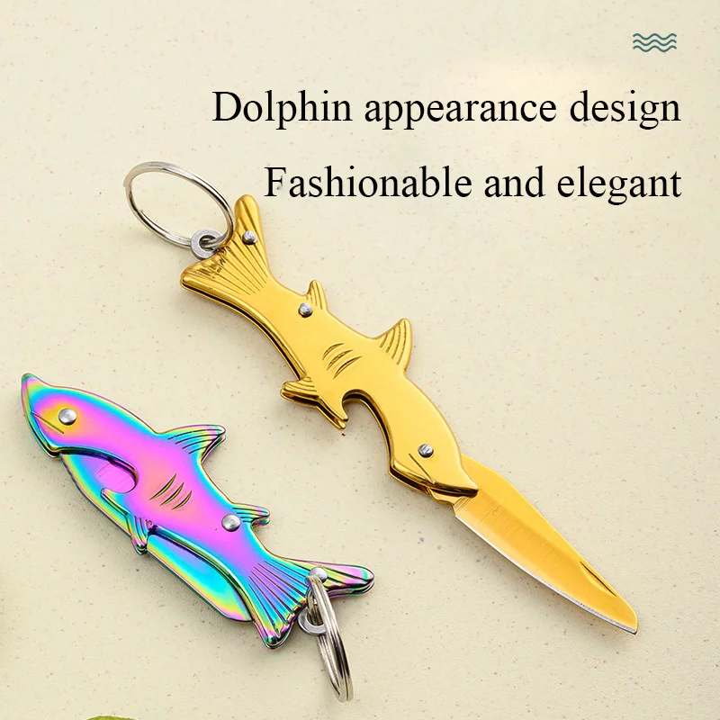 Mini Creative Dolphin Design Portable Pocket Knife Stainless Steel Folding Knives With Key Chain EDC Tools For Camping Survival