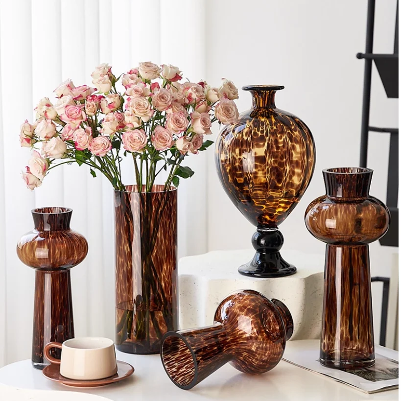 

Vintage vase, home living room, big belly leopard print vase, artistic soft decoration, water nourishing fresh vase decoration