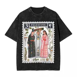 Palestine Stamp Washed T Shirt Streetwear Hip Hop Retro T-Shirt Tees for Men Women 100% Cotton Oversize Summer