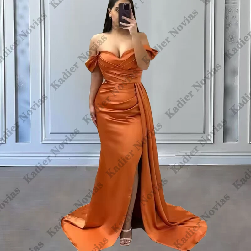 

Customized Long Mermaid Orange Bridesmaid Dresses with Side Skirt Wedding Party Dresses Robe demoiselle d'honneur
