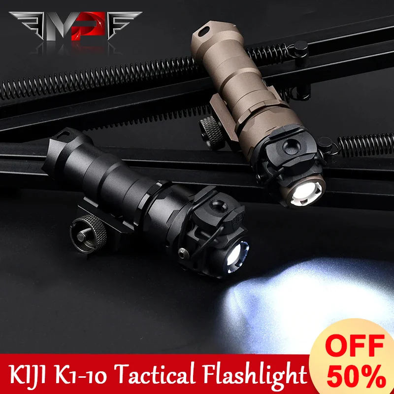 

Tactical Metal KIJI K1-10 Flashlight 500 Lumens LED White Light Outdoor Hunting Spotlight Bias Base Weapon reconnaissance light