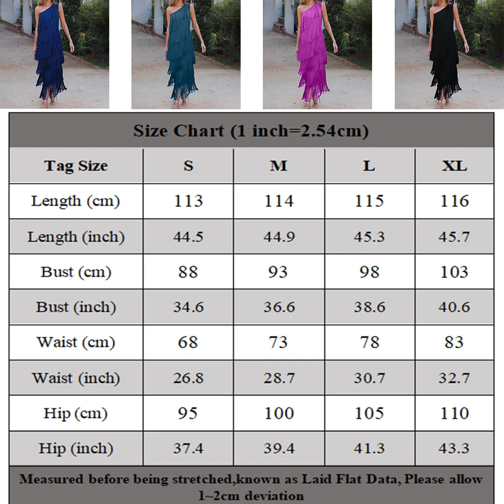 Robe de cintura alta dirigido na moda para mulheres com decote diagonal sedutor e camadas em cascata de borlas