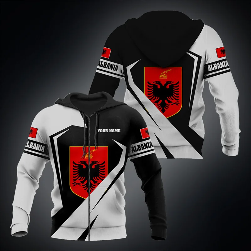 Hoodie ritsleting nama kustom bendera Albania Hoodie mode tren nasional Hoodie cetak 3D Hoodie olahraga luar ruangan kasual pullover