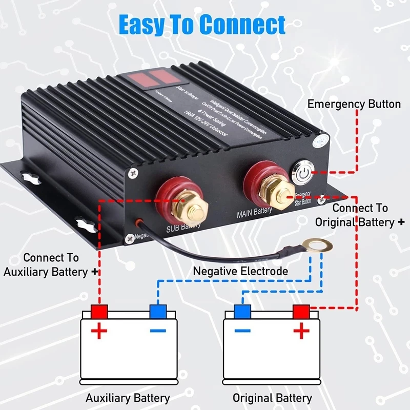 150A 200A doppio interruttore di isolamento della batteria Universal Car Smart Dual Control 12V/24V relè sensibile alla tensione per ATV, UTV, RV,