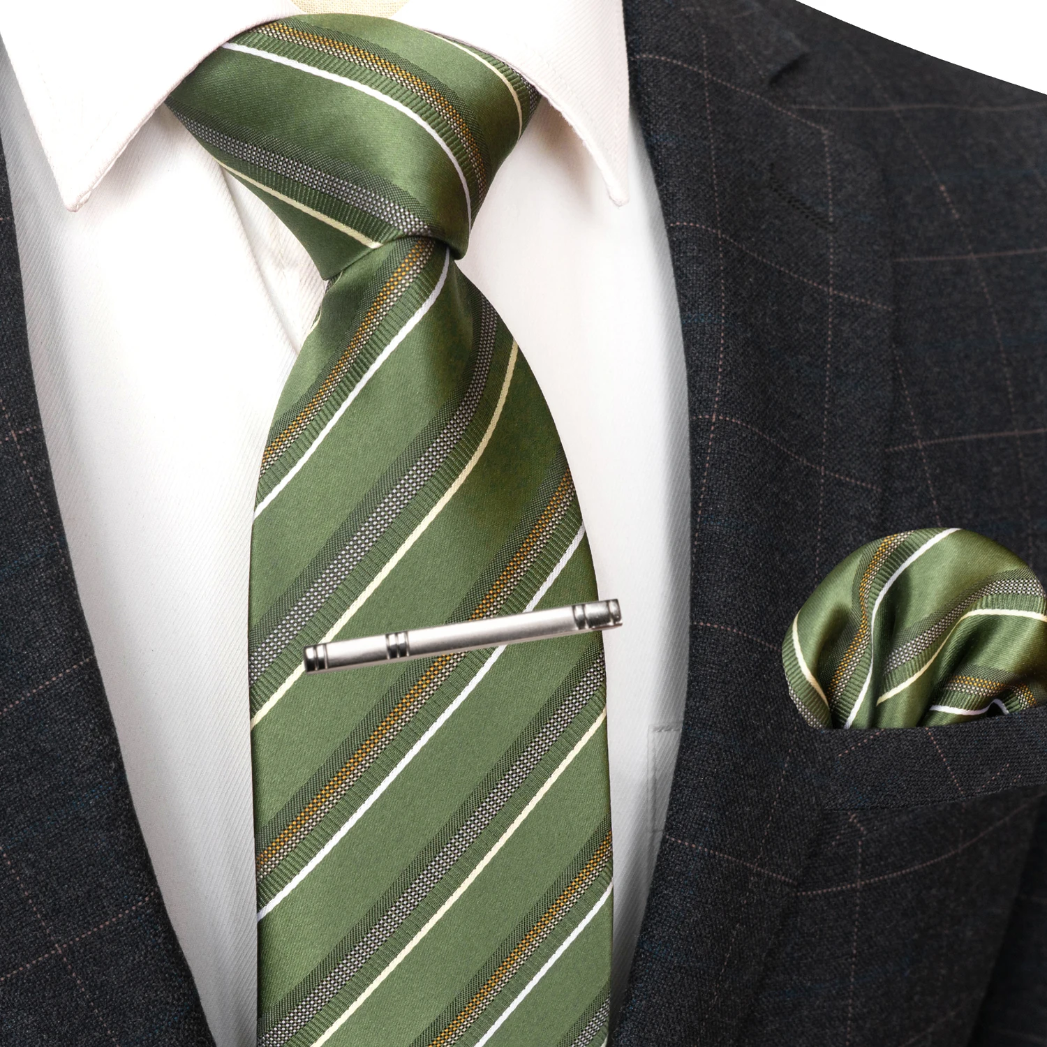 

Striped Orange Tie For Men 8cm Silk Elegant Mens Necktie Pocket Square tie clip Set Groom Wedding Accessory Business Party Gift