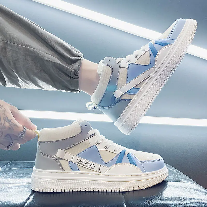 Мужские белые высокие парусиновые кроссовки на толстой подошве, весеннее поступление, высокоэстетичная универсальная студенческая всесезонная повседневная обувь для кампуса