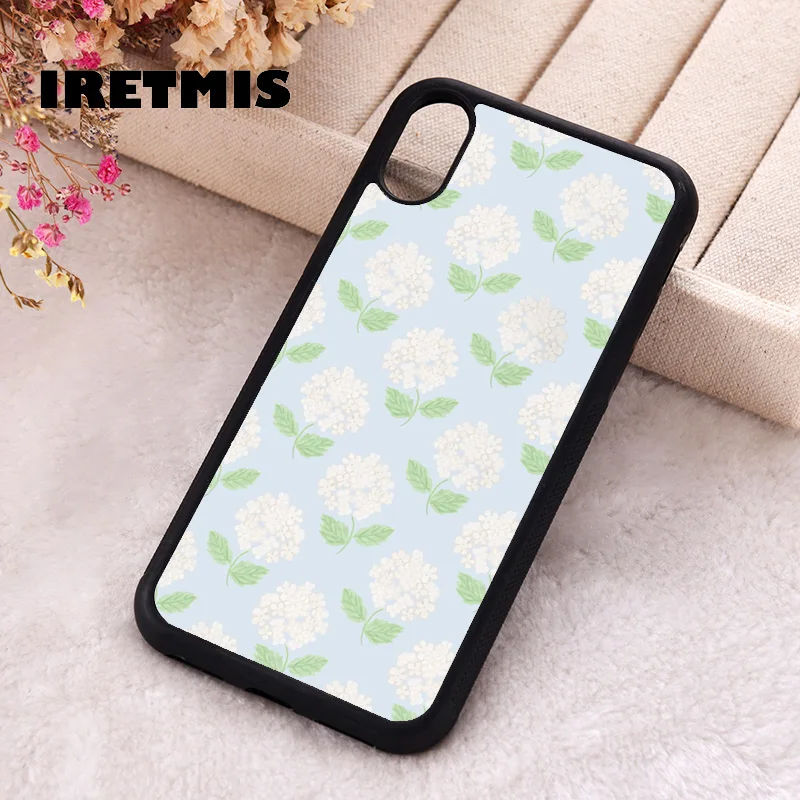 Iretmis Phone Cover Case For iPhone X XS Max XR 11 12 13 PRO MINI 14 15 16 Plus Rubber Silicone Floral Aesthetic Hydrangea