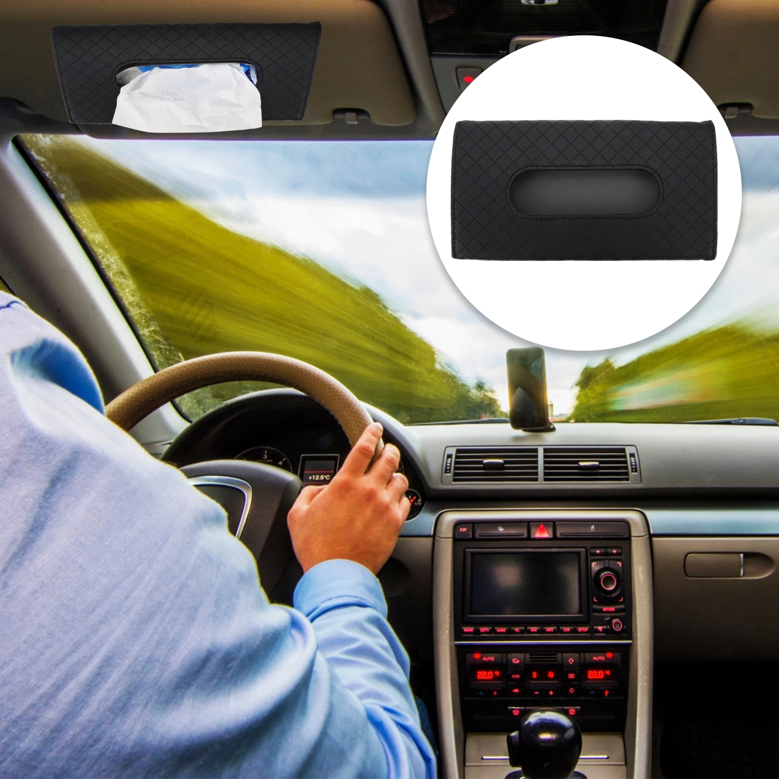 

for Cars Sun Visor Tissue Box Storage Organizer Headrest Black Artificial