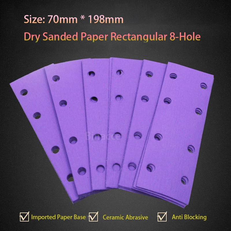 

Purple Sandpaper Rectangular 8-Hole Dry Sanding Paper 70x198 Air Mill Flocking Vacuum Cleaning Car Polishing Sandpaper