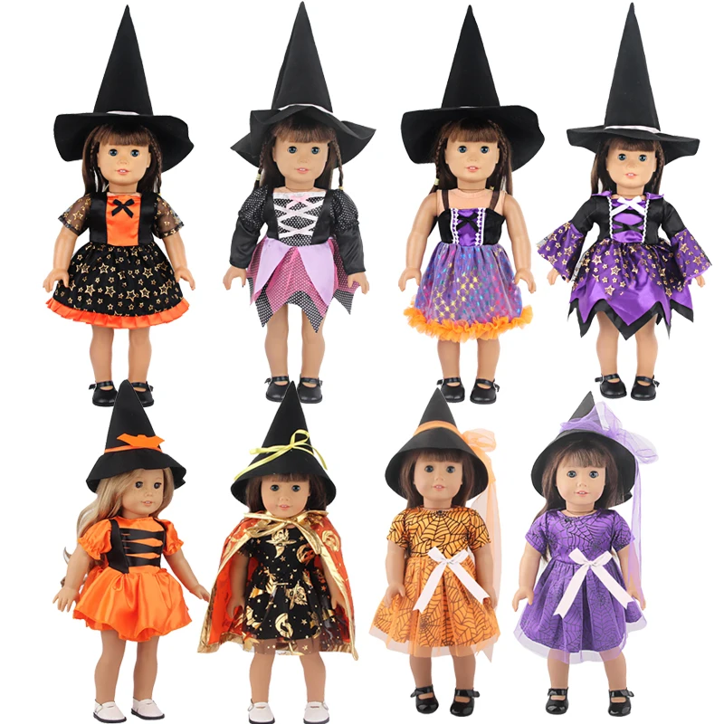 

1Set Halloween Doll Dress Clothing Accessories Sorceress For American 18 Inch Girl Doll Skirt For 43cm New Born Diy Doll Gift